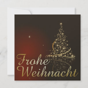 Rotes Weihnachtsmotiv mit goldenem Weihnachtsbaum Einladung