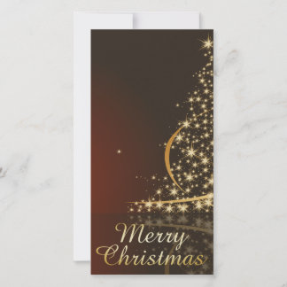 Rotes Weihnachtsmotiv mit goldenem Weihnachtsbaum. Feiertagskarte