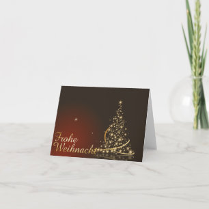 Rotes Weihnachtsmotiv mit goldenem Weihnachtsbaum Karte