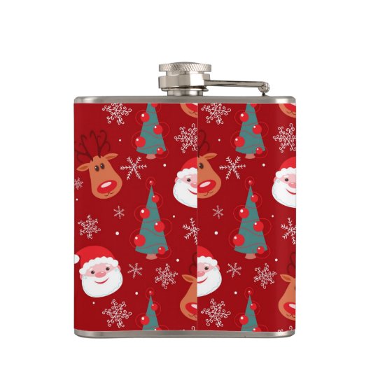 Rotes Weihnachtsmuster Flachmann (Rückseite)