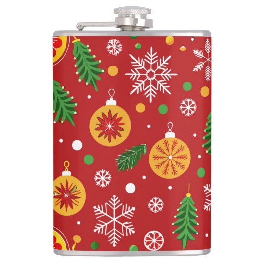 Rotes Weihnachtsmuster Flachmann (Vorderseite)