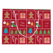Rotes Weihnachtsmuster-große Geschenk-Tasche Große Geschenktüte (Rückseite)