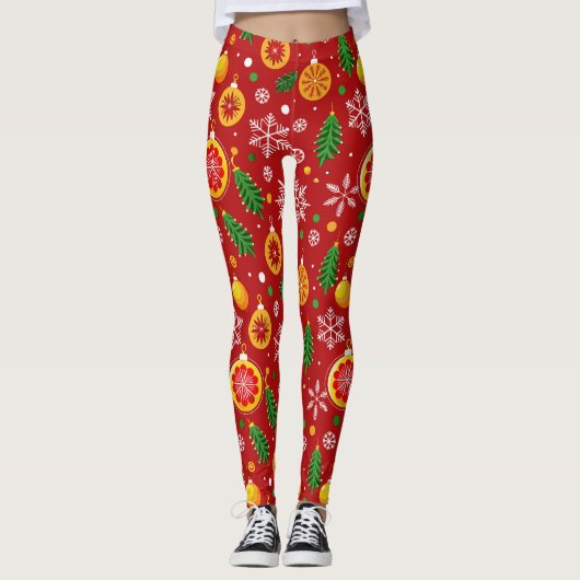Rotes Weihnachtsmuster Leggings (Vorderseite)