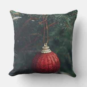 Rotes Weihnachtsornament Rustikale Immergrüne Fest Kissen