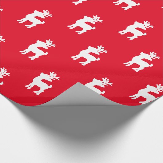 Rotes Weihnachtsren-Muster Geschenkpapier (Ecke)