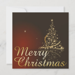 Rotes Weihnachtsthema mit goldenem Weihnachtsbaum Einladung