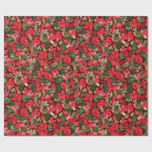 Rotes Weihnachtswassermuster Dunkel Geschenkpapier (Flach)