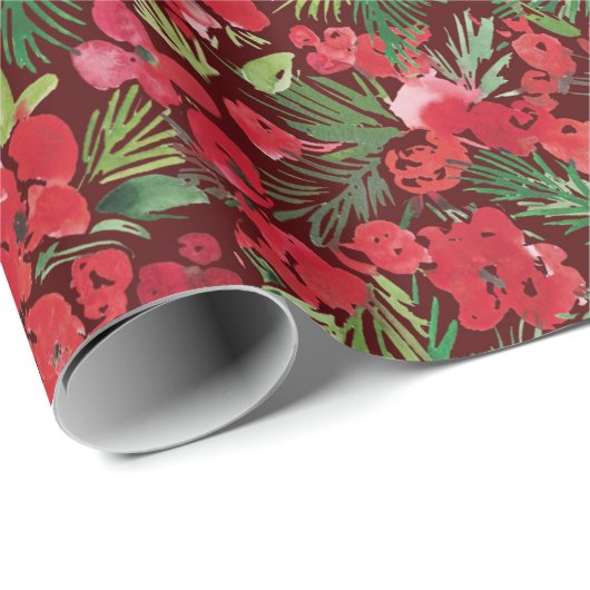 Rotes Weihnachtswassermuster Dunkel Geschenkpapier (Rolleneckpunkt)