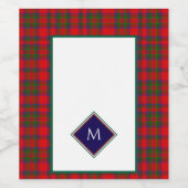 Rotes Weihnachtswoll-Textur-Karo mit Monogramm Weinetikett (Einzelnes Label)