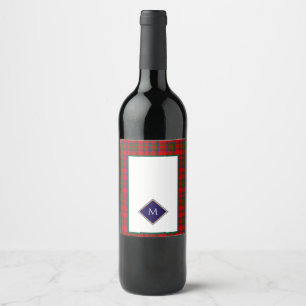 Rotes Weihnachtswoll-Textur-Karo mit Monogramm Weinetikett