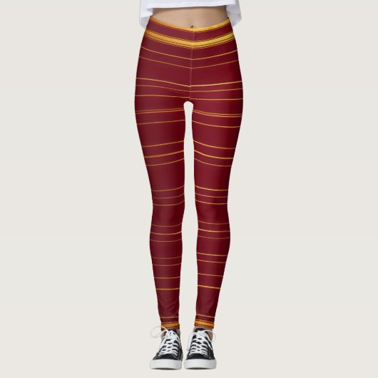 "Rotes Weinarsenal: Präzision in Gold Detai herges Leggings (Vorderseite)