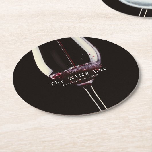 Rotes Weinglas, Bar/Weingut Runder Pappuntersetzer (Angewinkelt)