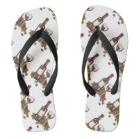 Rotes Weinglas, Flasche und Trauben Flip Flops