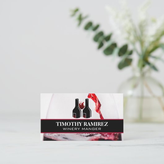 Rotes Weinglas | Flaschen Visitenkarte (Stehend Vorderseite)