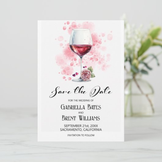 Rotes Weinglas Hochzeit speichern das Datum Save The Date (Stehend Vorderseite)