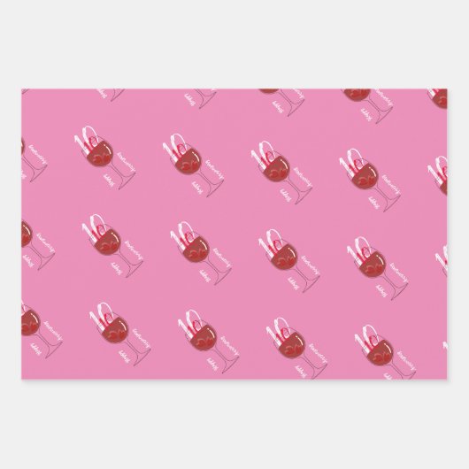 Rotes Weinglas mit 2 Gewürzen in Herzform Geschenkpapier Set (Vorderseite 3)