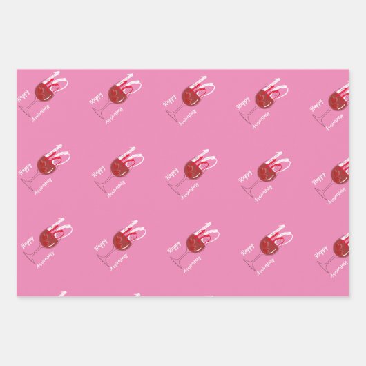 Rotes Weinglas mit 2 Gewürzen in Herzform Geschenkpapier Set (Vorderseite)