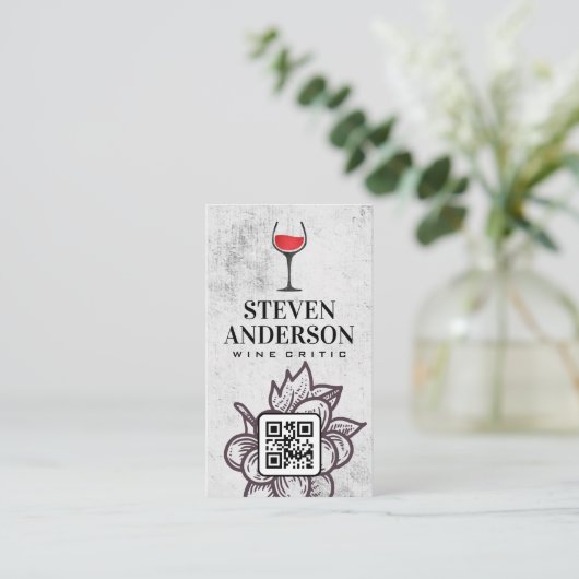 Rotes Weinglas | QR-Code Visitenkarte (Stehend Vorderseite)