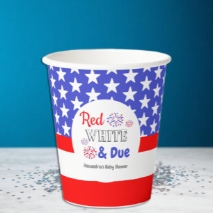 Rotes Weiß & bald zu dritt Baby Shower Pappbecher