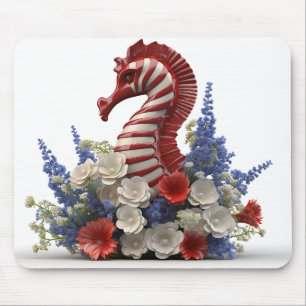 ROTES WEISS BLAUES PATRIOTISCHES SEEPFERD UND BLUM MOUSEPAD