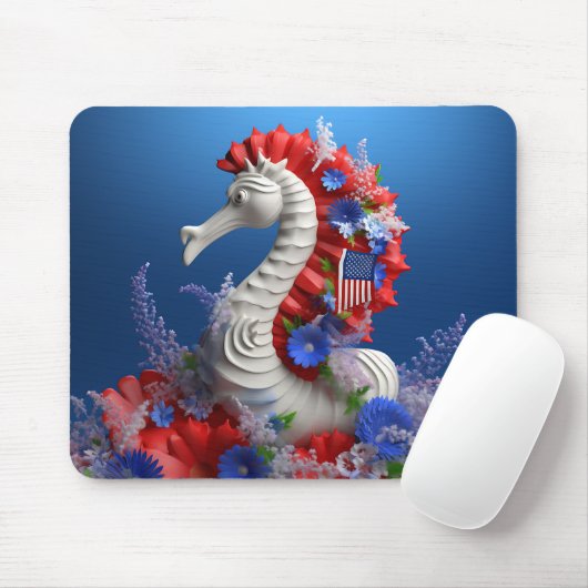 ROTES WEISS BLAUES PATRIOTISCHES SEEPFERD UND BLUM MOUSEPAD (Mit Mouse)