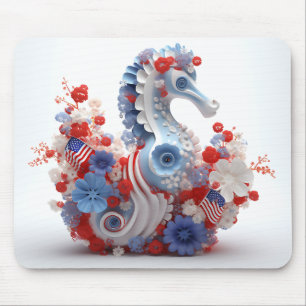 ROTES WEISS BLAUES PATRIOTISCHES SEEPFERD UND BLUM MOUSEPAD
