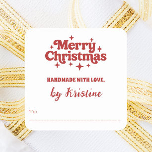 Rotes Weiß handgefertigt von Weihnachtsgeschenkver Quadratischer Aufkleber