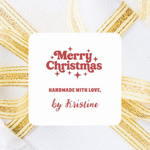 Rotes Weiß handgefertigt von Weihnachtsgeschenkver Quadratischer Aufkleber