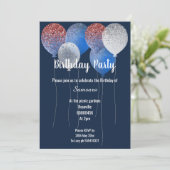ROTES WEISS & NAVY BLAUE BIRTHDAY BALLOON EINLADUNG (Stehend Vorderseite)