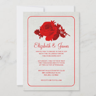 Rotes Weiß Rustikales Blumen/Blume Hochzeitsempfan Einladung