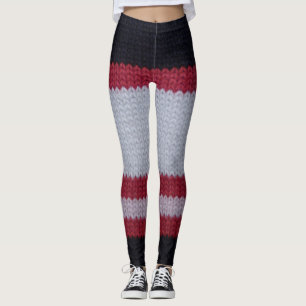 Rotes Weiß Schwarz: Muster aus gegossenem Wolle Leggings