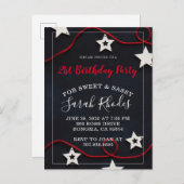 Rotes Weiß & Schwarz Sweet and Sassy Stars Geburts Einladungspostkarte (Vorne/Hinten)