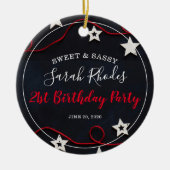 Rotes Weiß & Schwarz Sweet and Sassy Stars Geburts Keramik Ornament (Vorne)