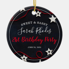 Rotes Weiß & Schwarz Sweet and Sassy Stars Geburts Keramik Ornament