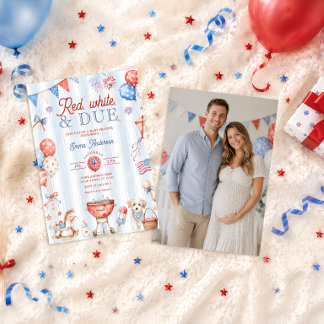 Rotes Weiß und bald Geschlechtsneutrale Babyparty- Einladung