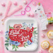 Rotes Weiß und Blau Blumen Land, dass ich Liebe Pappteller (Party)