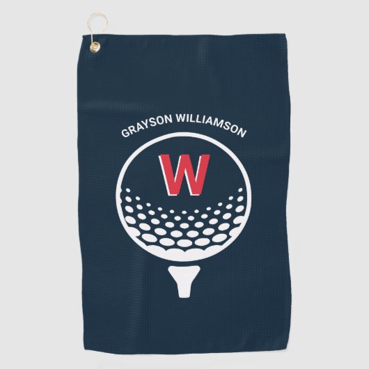 Rotes Weiß und Blau Monogramm Golfhandtuch (Vorderseite)