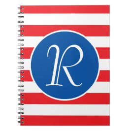 Rotes Weiß und Blau Monogramm Notizblock