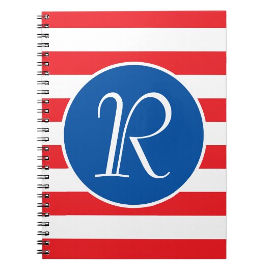 Rotes Weiß und Blau Monogramm Notizblock (Vorderseite)