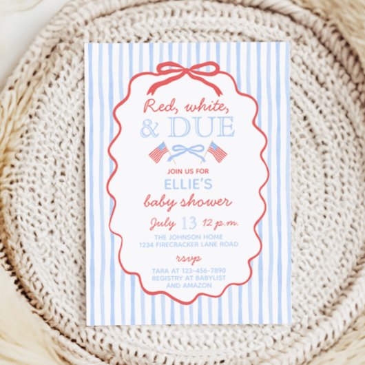 Rotes Weiß und Fällig Baby Shower Einladung