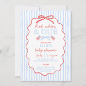Rotes Weiß und Fällig Baby Shower Einladung (Vorderseite)