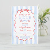 Rotes Weiß und Fällig Baby Shower Einladung (Stehend Vorderseite)