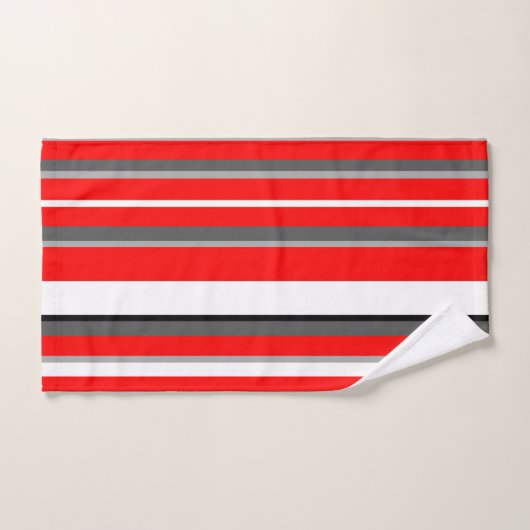 Rotes Weiß und Graue Streifen Badhandtuch Set (Handtuch)