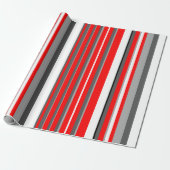 Rotes Weiß und Graue Streifen Geschenkpapier (Ungerollt)