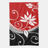Rotes Weiß und Schwarze Blüten Geschirrtuch (Vertikal)