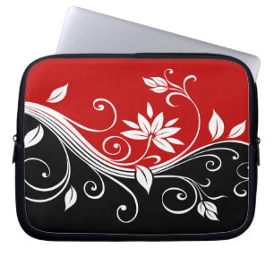 Rotes Weiß und Schwarze Blüten Laptopschutzhülle