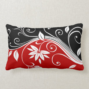 Rotes Weiß und Schwarze Blüten Lendenkissen