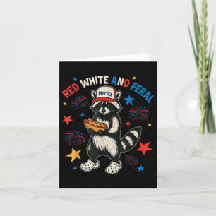 Rotes Weiß und Wild Funny Funny Raccoon 4. Juli T- Karte