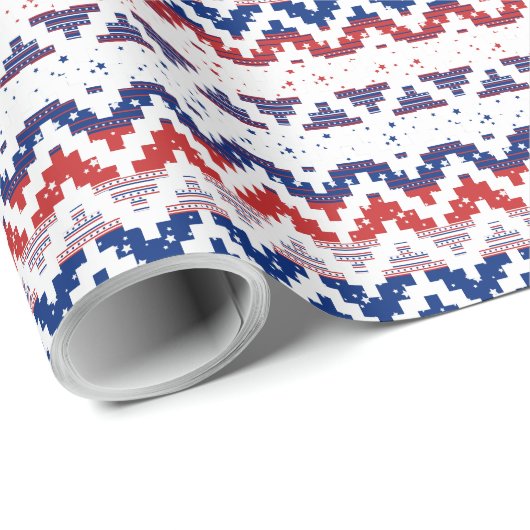 Rotes weiße u. blaue Streifen-Zickzack Muster Geschenkpapier (Rolleneckpunkt)