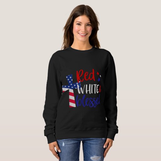 Rotes Weißes Amerikanisches Jesus-Kreuz Christlich Sweatshirt (Vorne ganz)